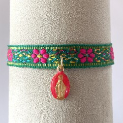 Bracelet ruban tissé médaille miraculeuse .