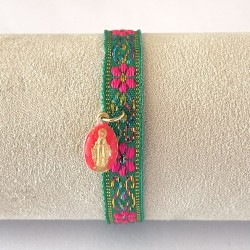 Bracelet ruban tissé médaille miraculeuse .