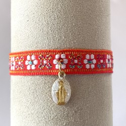 Bracelet ruban tissé médaille miraculeuse .