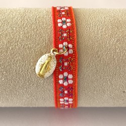 Bracelet ruban tissé médaille miraculeuse .