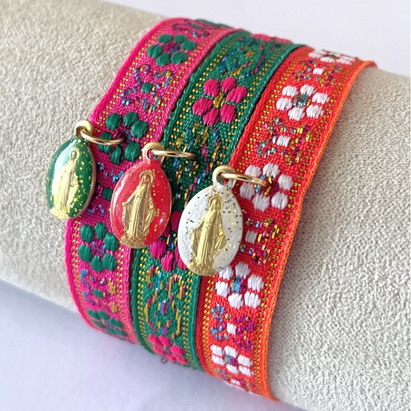 Bracelet ruban tissé médaille miraculeuse .
