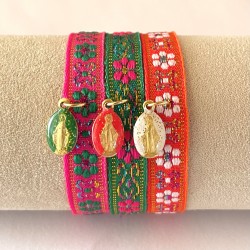 Bracelet ruban tissé médaille miraculeuse .
