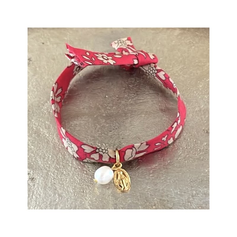 Bracelet Liberty  médaille miraculeuse et perles de nacre